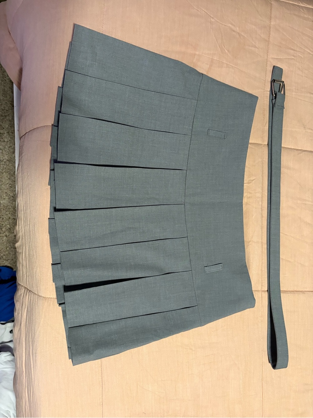 Zara Slate Gray Pleated Mini Skirt with Matching Belt